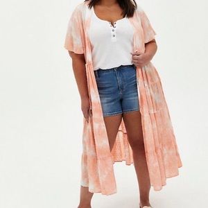 Duster Peach Tie-dyed Clip Dot Kimono NWT Size 1X